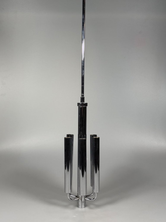 Image 1 of Kroonluchter uit de jaren 60/70 van Gaetano Sciolari voor Sciolari Chrome Design.