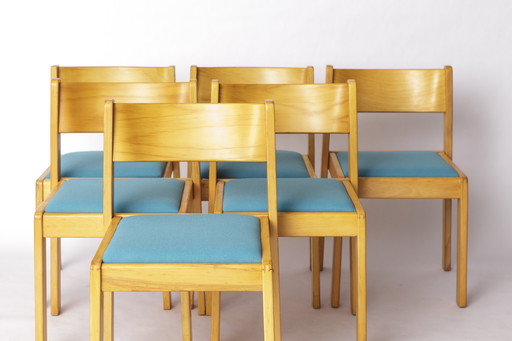 Set of 6 Vintage Flötotto Stacking Chairs – 1970s German Design, Beech Wood, Green Upholstery