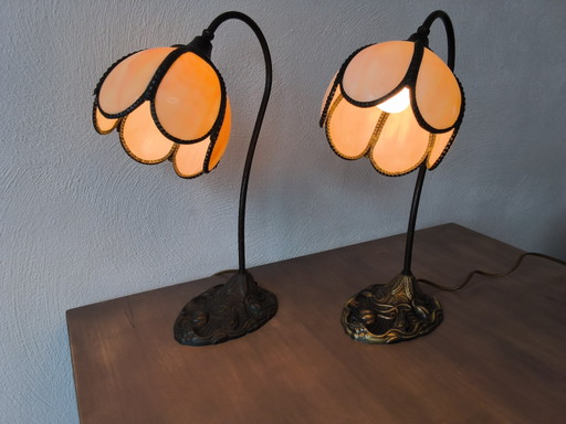 Lampes de table Art Déco – tafellampen, Bronze, Glass