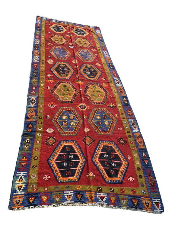 Image 1 of Antieke Turkse Sarkisla Kelim, Antiker Anatolië hier Sarkisla Kelim 372 x 140 cm