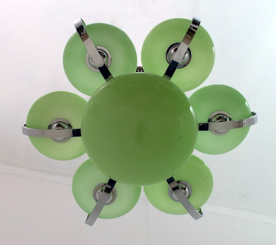 Image 1 of Art Deco Italiaanse kroonluchter in chroom en "Incamiciato" glas, jaren 1930