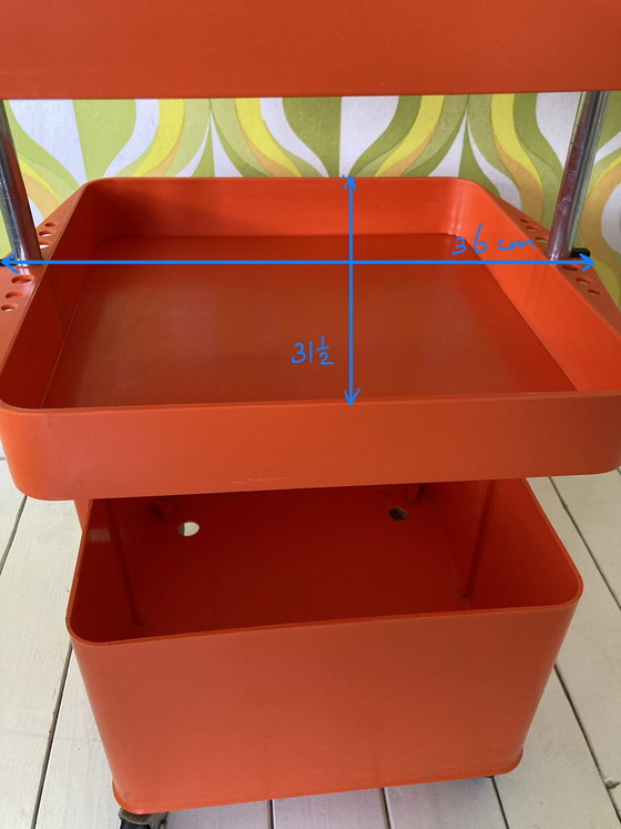 Image 1 of Carrello vintage anni '70 in plastica arancione, carrello di servizio, carrello bar