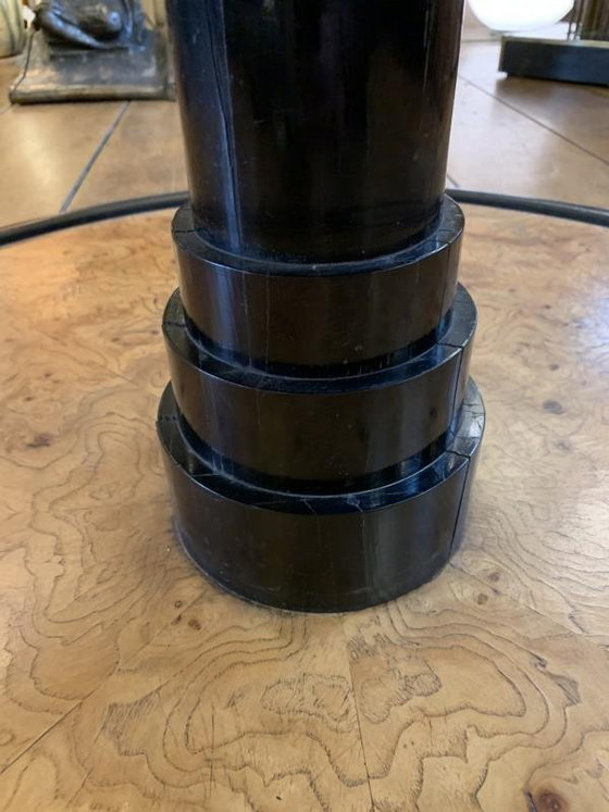 Table basse ronde tournante Art Déco en loupe d'érable et ébène attribuée à De Coene Freres, 1925 (photo 4 of 18)