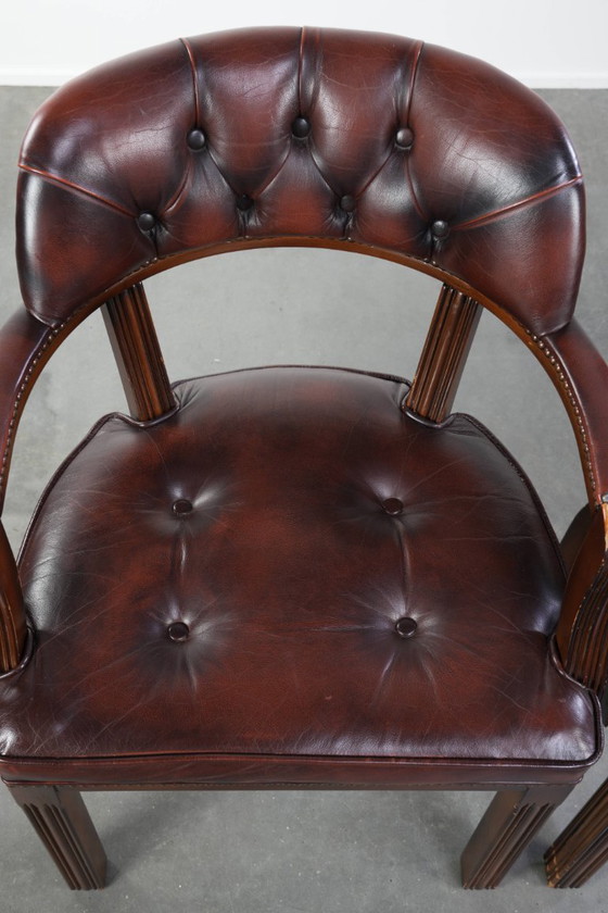 Image 1 of 2 x Donkerbruine rundleren chesterfield eetkamer/ bijzet/ bureaustoel in Engelse stijl
