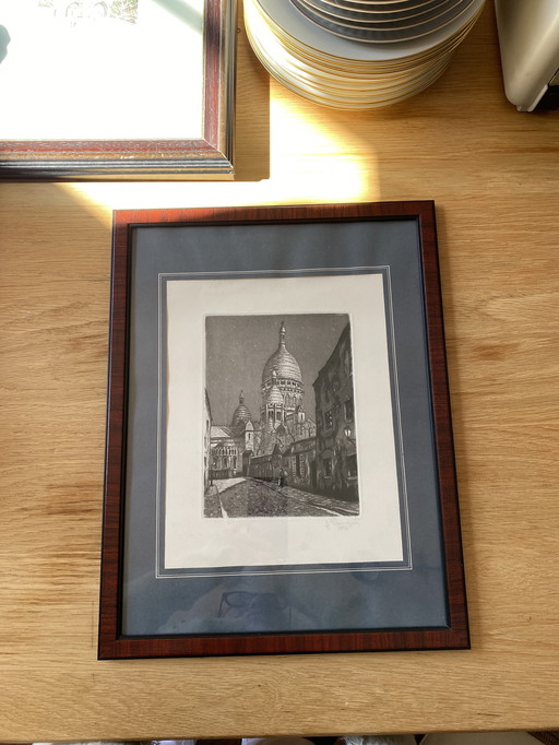 Etching 1936 by J. Pennequin Paris