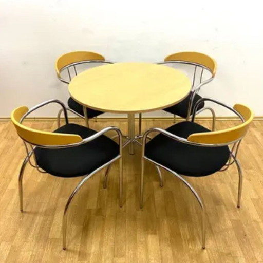 Retro eetkamerset, chroom buizenframe, jaren 70