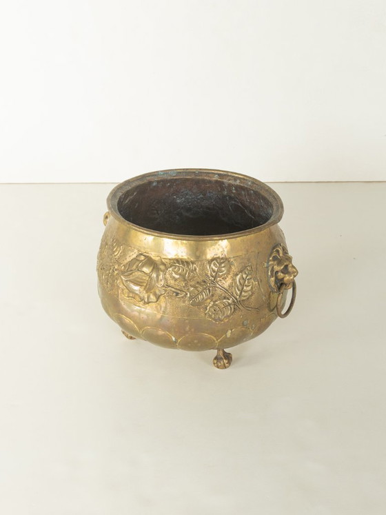 Cache pots victorien en laiton, vers 1860, Doré (photo 5 sur 7)