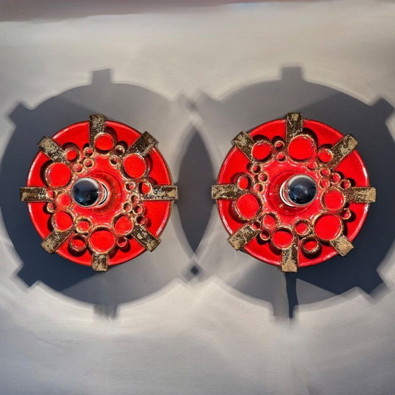 Image 1 of Pareja de apliques de cerámica Hustadt Leuchten , años 70