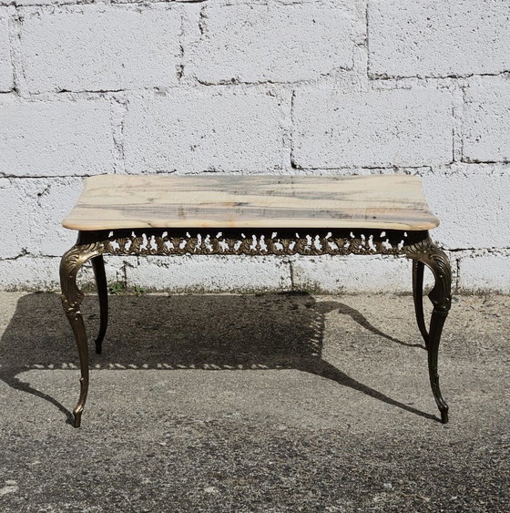 Image 1 of Franse Vintage Marmeren Messing Salontafel - Cocktailtafel-Lounge Tafel-Barok Stijl-60er jaren