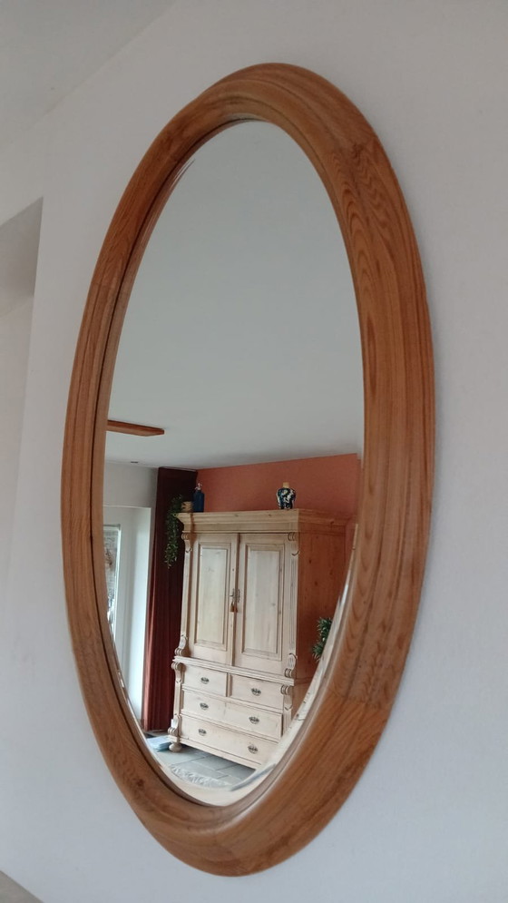 Image 1 of Tanned Pine Mirror Oval Vintage