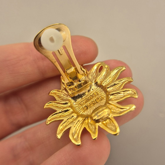 Image 1 of Gianni Versace Vintage Gouden Clip-On Oorbellen met Zonnegezicht