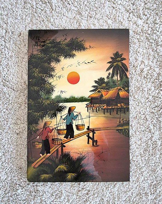 Image 1 of Vietnamese lacquer painting, Vintage 1960s