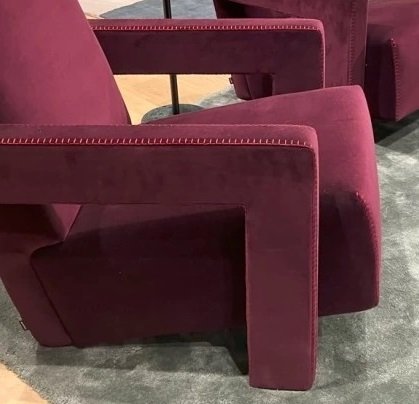 Image 1 of 2x Cassina 637 Utrecht Armchair (New, Never Used) in Ortigia/Plum Velvet with Red Thread Horse Stitching