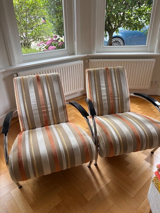 2 Gelderland Lotus 5470 Sessel von Jan Des Bouvrie. Polsterung von Designers' Guild.