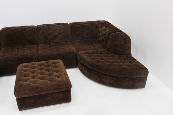 Divano componibile modulare vintage in velluto marrone anni '70 di Laauser, set di 7, Divani modulari, Tessile (foto 5 di 8)