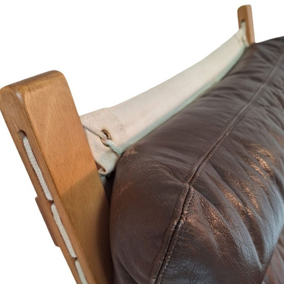 Image 1 of Ingmar Reling per Westnofa - Sedia Siesta - Sedia a fionda in bengala - Pelle marrone