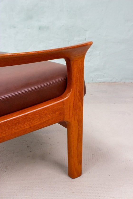 Image 1 of Canapé vintage en teck, style danois, Juul Kristensen, cuir, milieu du siècle