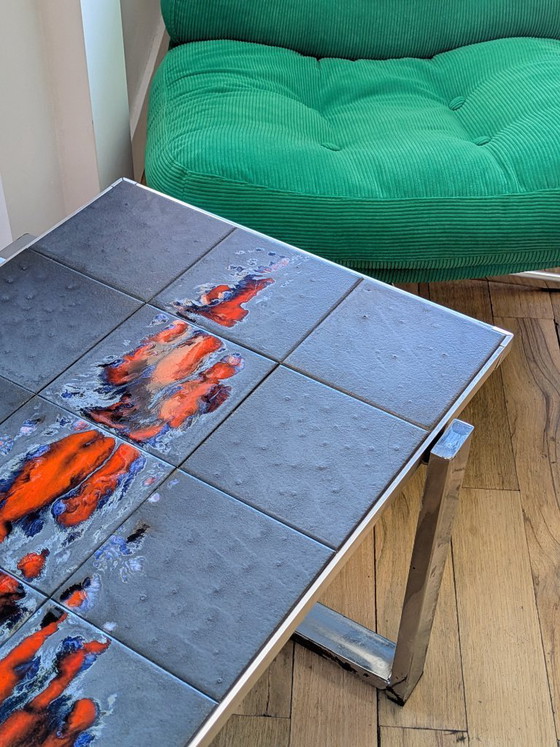 Coffee Table With Ceramic Tiles – 1970s – Vintage – Metal (photo 6 of 8)