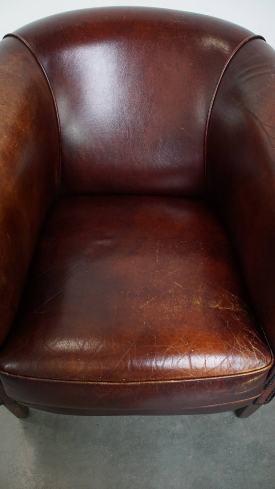 Image 1 of Sedia club in pelle di vacchetta in stile inglese con cuscino di seduta fisso