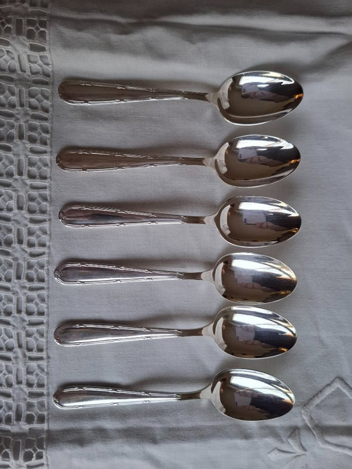 6 small Christofle Alfénide silver spoons, cross-stripes