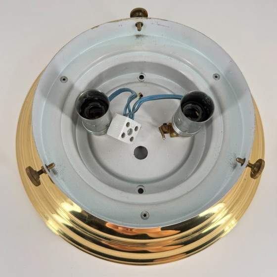 Vintage Ceiling Light - Art Déco / Mid Century Design - 2-bulb E14 - Bauhaus Style, Brass, Glass, Gold (photo 6 of 15)