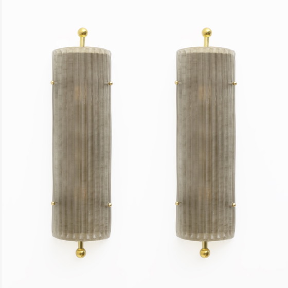 Image 1 of Coppia di applique in vetro di Murano fumé e ottone in stile Art Déco