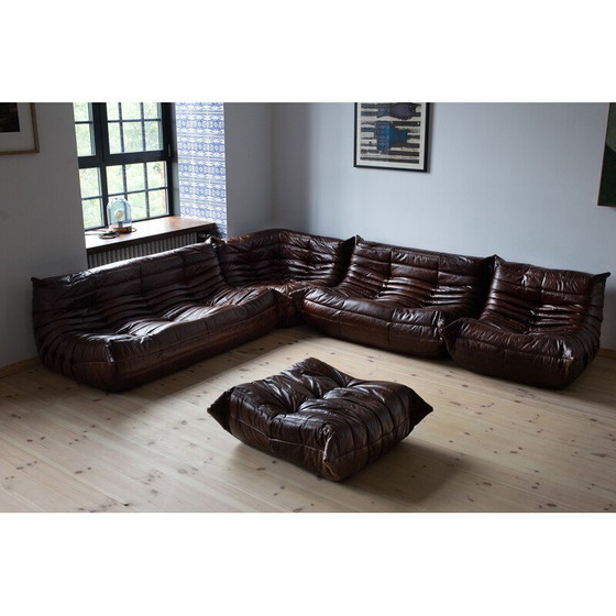 Image 1 of Togo vintage living room set in brown leather by Michel Ducaroy for Ligne Roset, France 1973