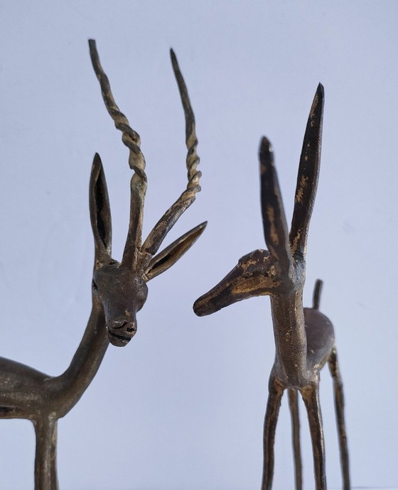 Image 1 of four gazelle antelope sculptures vintage brass