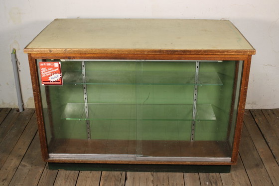 Image 1 of Antieke industriële apothekerskast • Vintage hout en metaal