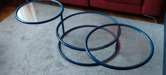 Table Basse Vintage À 3 Plateaux Pivotants - Style Milo Baughman – Tables basses, Glass, Metal (photo 4 of 5)