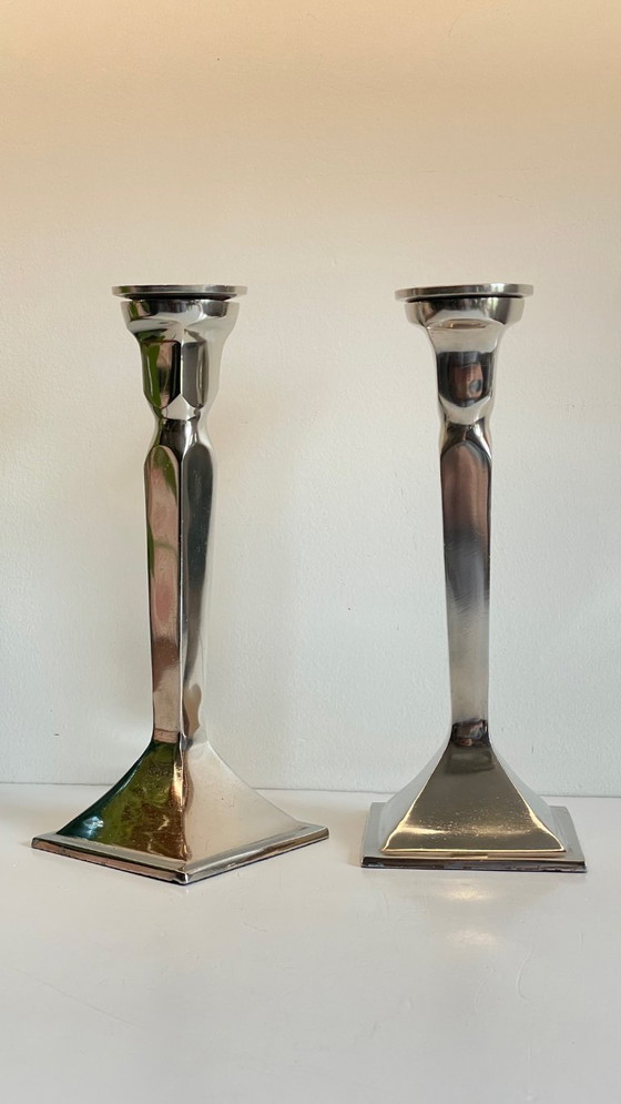 Image 1 of Coppia di candelieri vintage in fusione di alluminio cromato