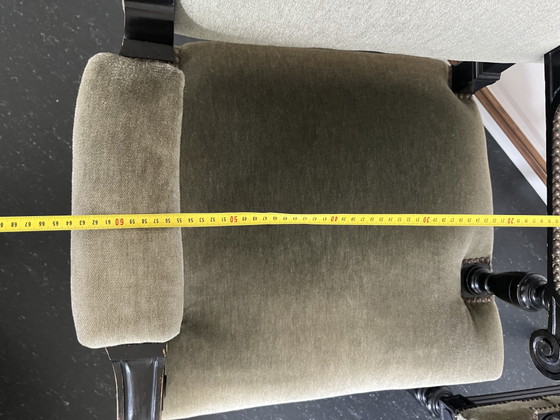 French Armchairs, Black Lacquered Wood, Olive Green Velvet (photo 13 of 15)
