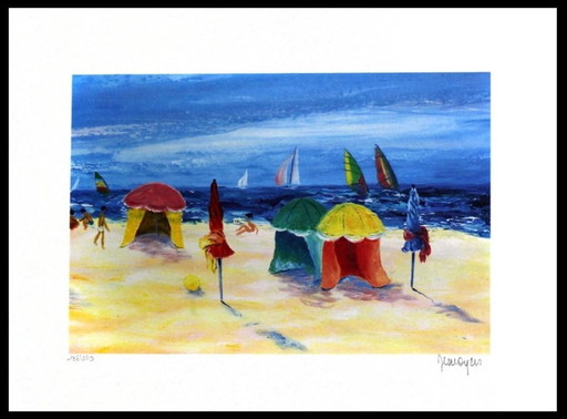 Serge Desnoyers: "Activité a la plage." Color lithograph, hand-signed and signed E.A.