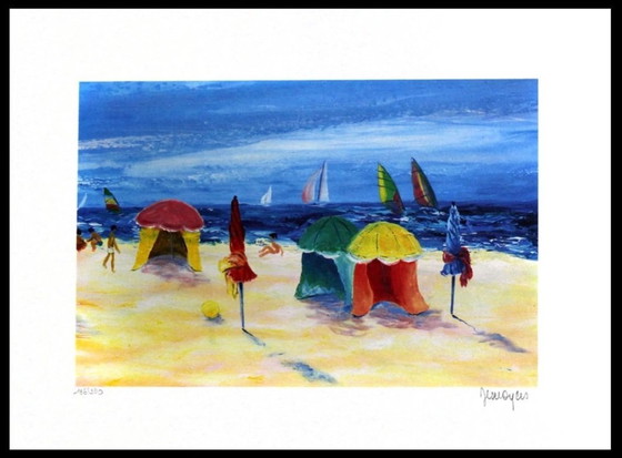 Image 1 of Serge Desnoyers: "Activité a la plage." Color lithograph, hand-signed and signed E.A.