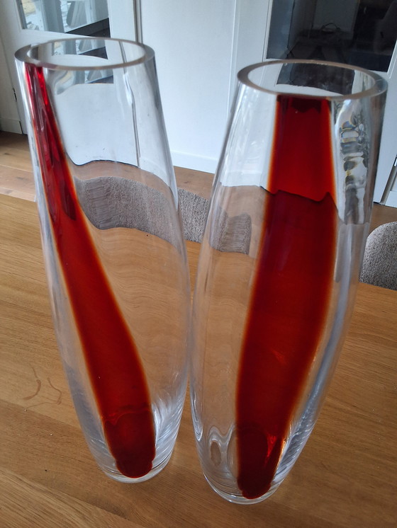 Image 1 of 2 glass vases with red accents