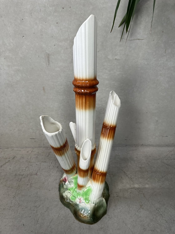 Image 1 of Vintage 'faux bamboo' vase - Maufacture Imperiale et Royale de Nimy