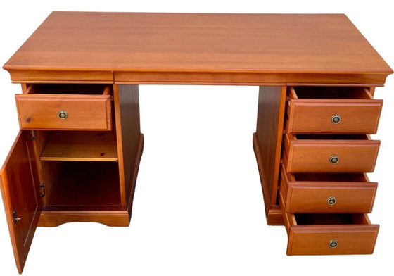 Image 1 of Louis Philippe style pine executive desk