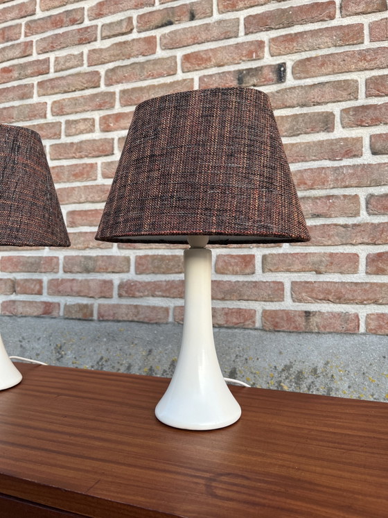 Image 1 of Vintage set of space-age style ceramic table lamps with tweed shades