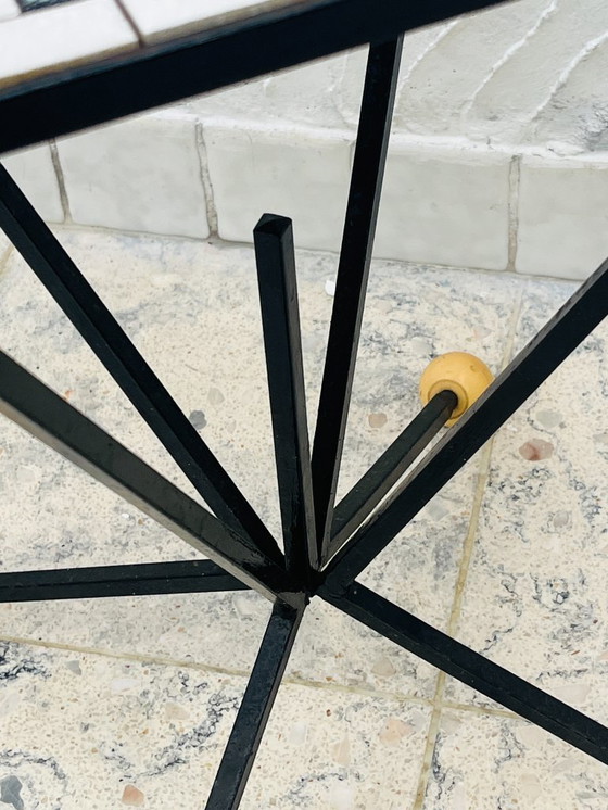 Image 1 of Wrought iron stele and black and white tiled top, 1960s