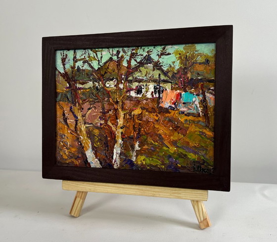 Image 1 of Original Oil Painting Spring Village Landscape Village with the approach of spring