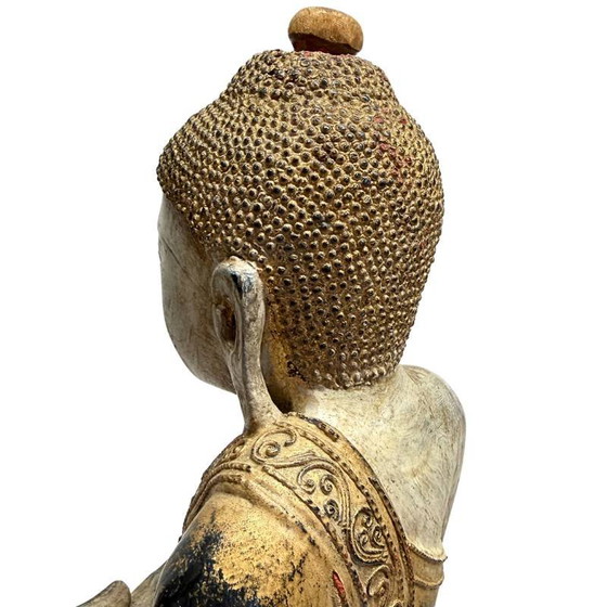 Antico Buddha birmano del XIX secolo - Legno policromo intagliato a mano - 57 cm – Sculture (photo 11 of 18)