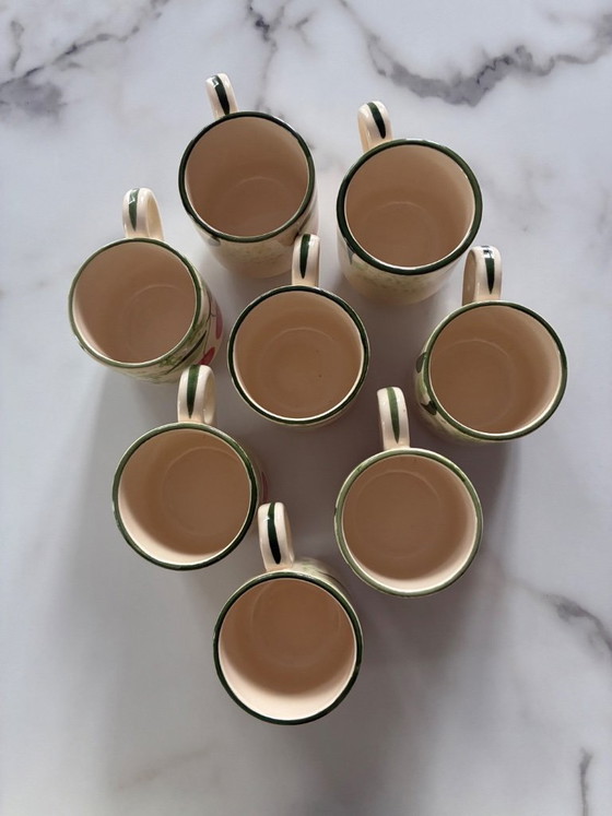 Image 1 of Set van 8 vintage keramische koffiekopjes met kersenmotief