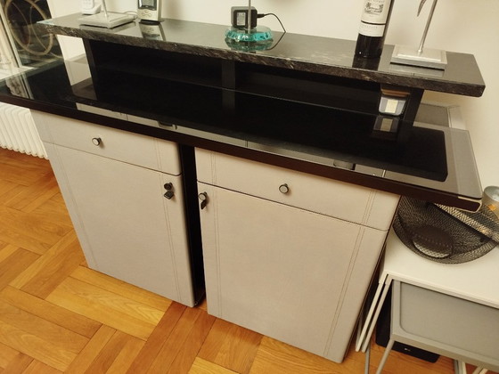 Image 1 of Vetrina vintage italiana in pelle, marmo e vetro