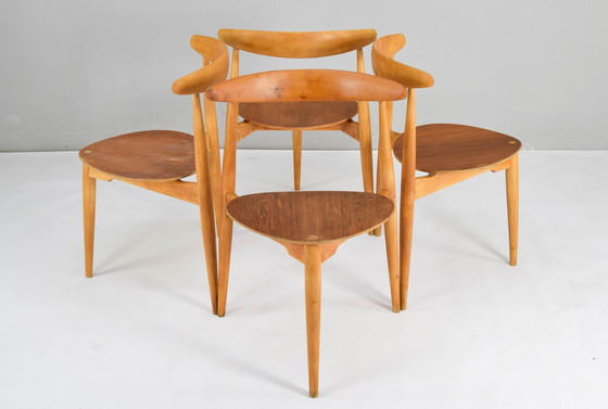 Image 1 of Fh4103 Heart Dining Chairs By Hans Wegner For Fritz Hansen, Denmark, 1950S, Set Of 4