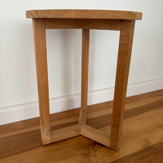 Ronde eiken bijzettafel / krukje, onbehandeld, ø 35 cm, Hout, Bruin (foto 2 van 6)