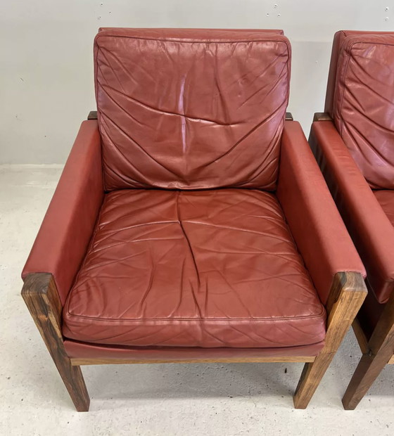 Image 1 of Vintage Danish Lounge Chairs In Rosewood And Leather. 1960s.