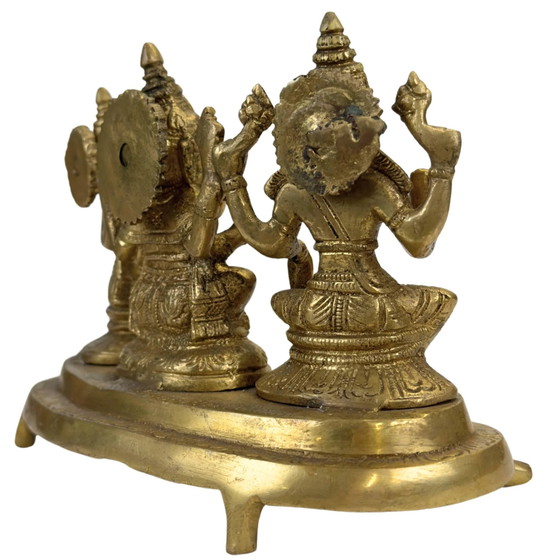 Pesada estatua india de altar de latón de Ganesha, Lakshmi y Saraswati - 3 kg (antigua) – Objetos decorativos (photo 4 of 11)
