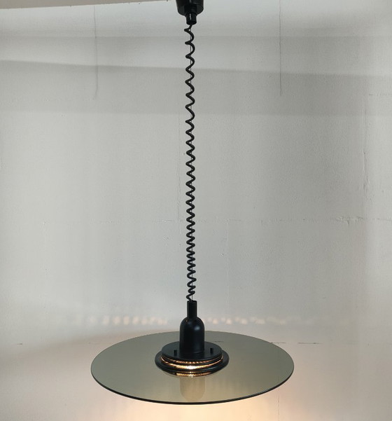 Image 1 of Vintage Verstelbare Ronde "Ufo" Glazen Plafondlamp (smokeglass)