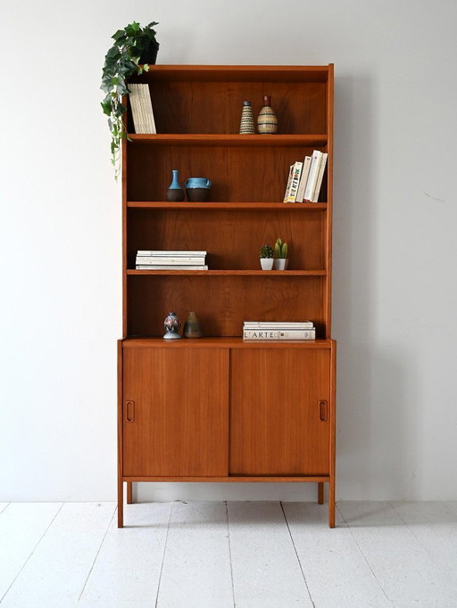 Vintage Scandinavian Teak Bookcase with Exposed Joinery