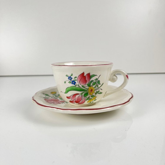 Image 1 of Set of 6 coffee cups with saucers, Streetlight pattern by KG Lunéville